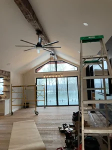 Ceiling fan, pot lights, and chandelier installation in Navan custom home