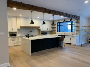 Custom kitchen pot lights and pendant lighting in Navan new build home