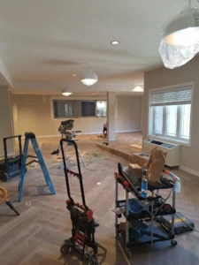 Windsor Park renovation dining area at Old Faulks Home with new ceiling lighting and electrical work during construction.