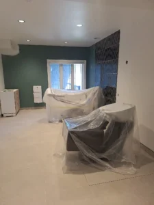 Windsor Park renovation hair salon at Old Faulks Home with new recessed lighting and electrical upgrades.