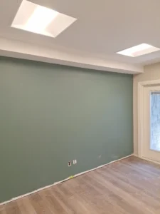 Windsor Park renovation room at Old Faulks Home with ceiling panel lighting and electrical rough ins.