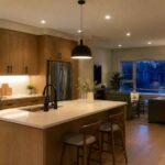 kitchen island with energy efficient LED pot lights and under cabinet lighting in an Ottawa home